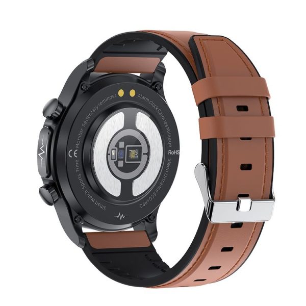 E400 1.39 inch HD Round Screen Leather Strap Smart Watch Supports ECG Monitoring / Non-invasive Blood Sugar (Brown) - Image 3