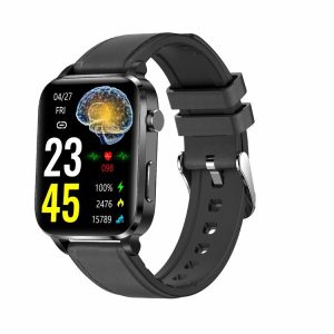 F100 1.7 inch HD Square Screen Leather Strap Smart Watch Supports Body Temperature Monitoring / Blood Oxygen Monitoring (Black)