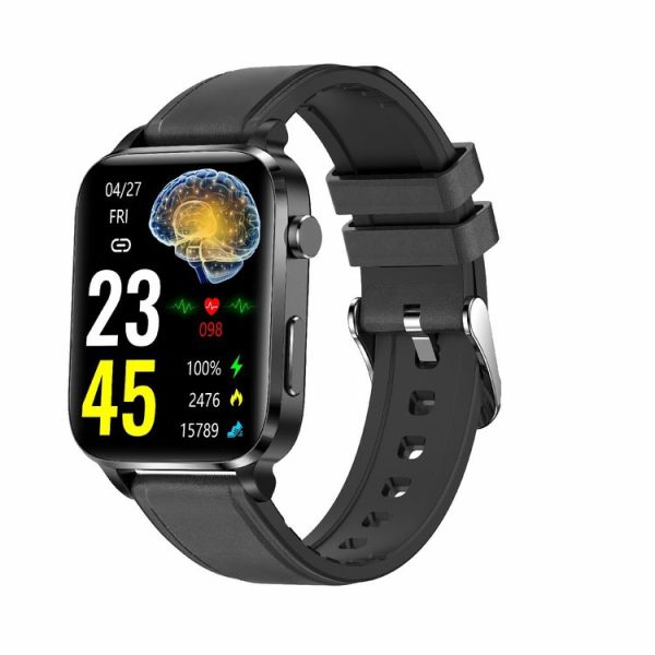 F100 1.7 inch HD Square Screen Leather Strap Smart Watch Supports Body Temperature Monitoring / Blood Oxygen Monitoring (Black)