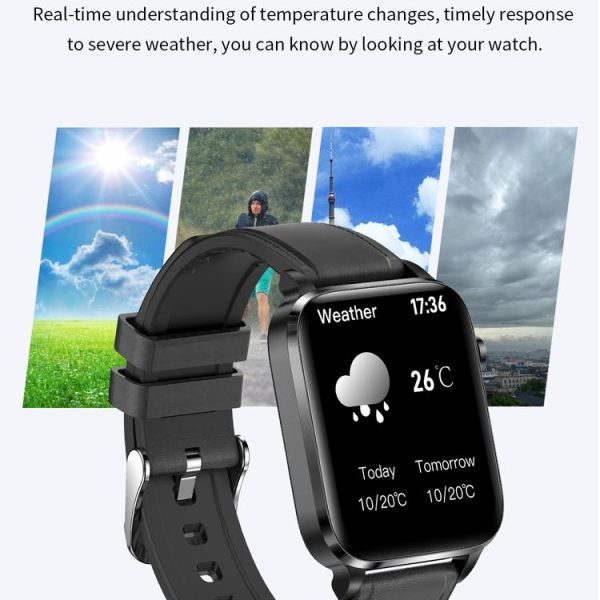 F100 1.7 inch HD Square Screen Leather Strap Smart Watch Supports Body Temperature Monitoring / Blood Oxygen Monitoring (Black) - Image 6