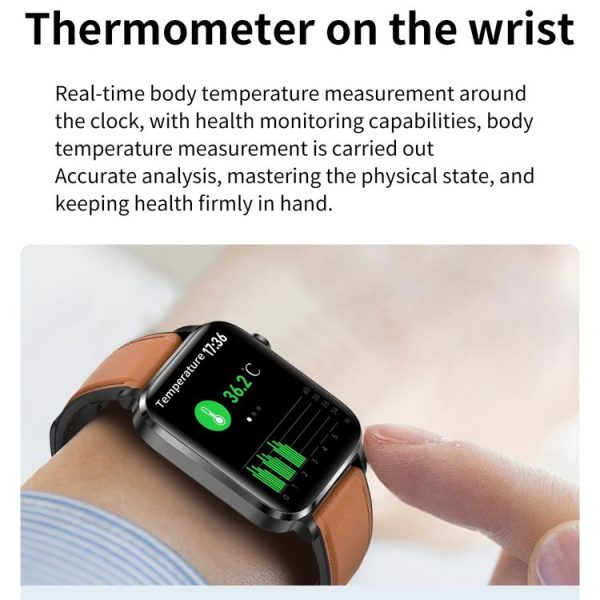 F100 1.7 inch HD Square Screen Leather Strap Smart Watch Supports Body Temperature Monitoring / Blood Oxygen Monitoring (Black) - Image 7