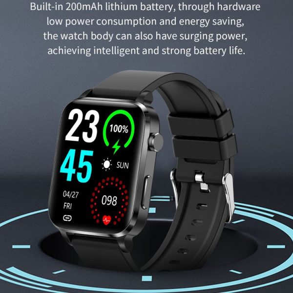 F100 1.7 inch HD Square Screen Leather Strap Smart Watch Supports Body Temperature Monitoring / Blood Oxygen Monitoring (Black) - Image 8