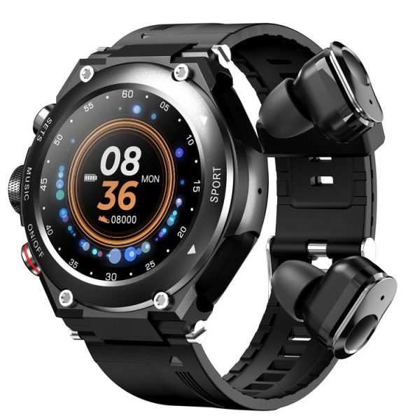 T92 1.28 inch IPS Touch Screen 2 in 1 Bluetooth Headset Smart Watch, Support Heart Rate Monitoring / Bluetooth Music (Black)