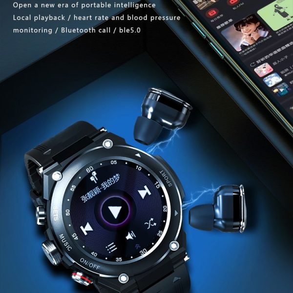 T92 1.28 inch IPS Touch Screen 2 in 1 Bluetooth Headset Smart Watch, Support Heart Rate Monitoring / Bluetooth Music (Black) - Image 8