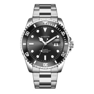 Ochstin 5019F Fashion Business Single Calendar Waterproof Stainless Steel Strap Quartz Watch (Silver+Black)