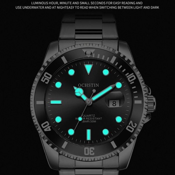Ochstin 5019F Fashion Business Single Calendar Waterproof Stainless Steel Strap Quartz Watch (Silver+Black) - Image 7