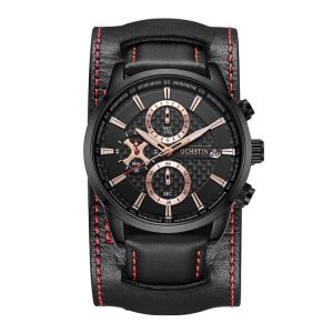 Ochstin 7231 Multifunctional Business Leather Wrist Wrist Waterproof Quartz Watch (Black+Black)