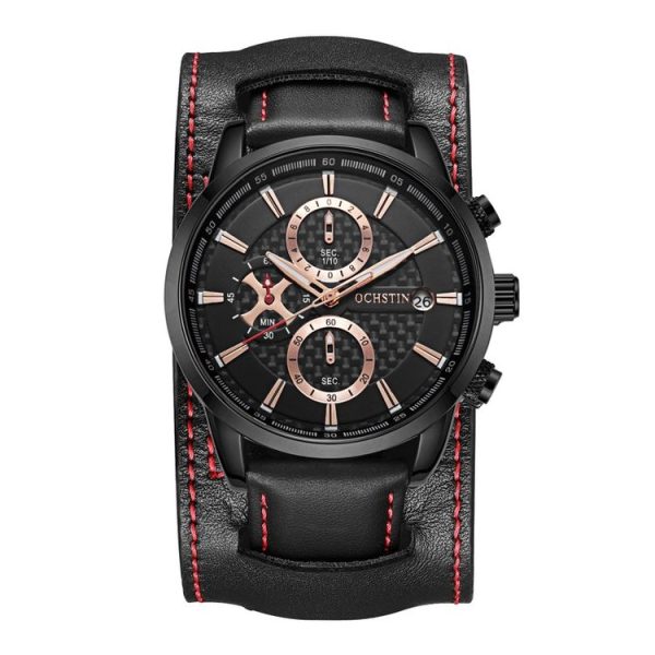 Ochstin 7231 Multifunctional Business Leather Wrist Wrist Waterproof Quartz Watch (Black+Black)