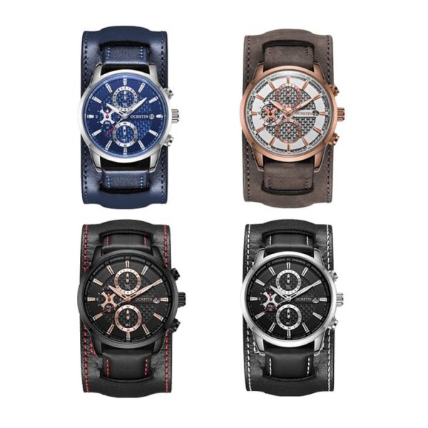 Ochstin 7231 Multifunctional Business Leather Wrist Wrist Waterproof Quartz Watch (Black+Black) - Image 2