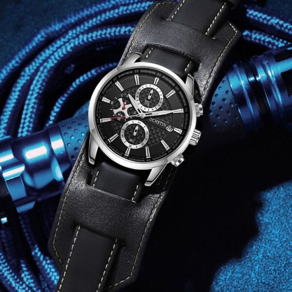 Ochstin 7231 Multifunctional Business Leather Wrist Wrist Waterproof Quartz Watch (Black+Black) - Image 6