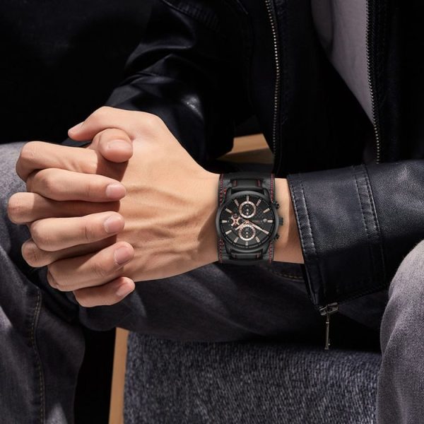 Ochstin 7231 Multifunctional Business Leather Wrist Wrist Waterproof Quartz Watch (Black+Black) - Image 7