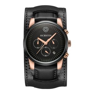 Ochstin 7232 Multifunctional Business Leather Wrist Wrist Waterproof Quartz Watch (Rose Gold+Black)
