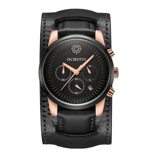 Ochstin 7232 Multifunctional Business Leather Wrist Wrist Waterproof Quartz Watch (Rose Gold+Black)