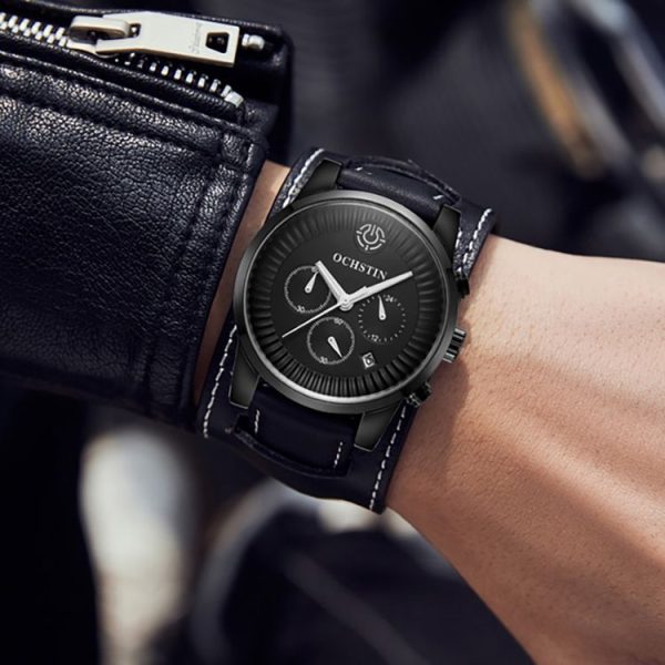 Ochstin 7232 Multifunctional Business Leather Wrist Wrist Waterproof Quartz Watch (Rose Gold+Black) - Image 6