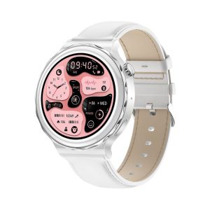 Ochstin 5HK43 1.32 inch Round Screen Smart Watch Supports Bluetooth Call Function / Blood Oxygen Monitoring, Strap: Leather (Silver)
