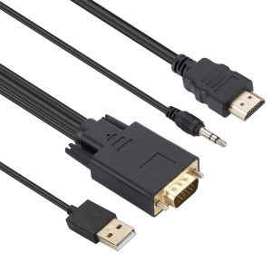 VGA to HDMI Adapter Cable with Audio Band Power Supply, Length: 1.8m (Black)