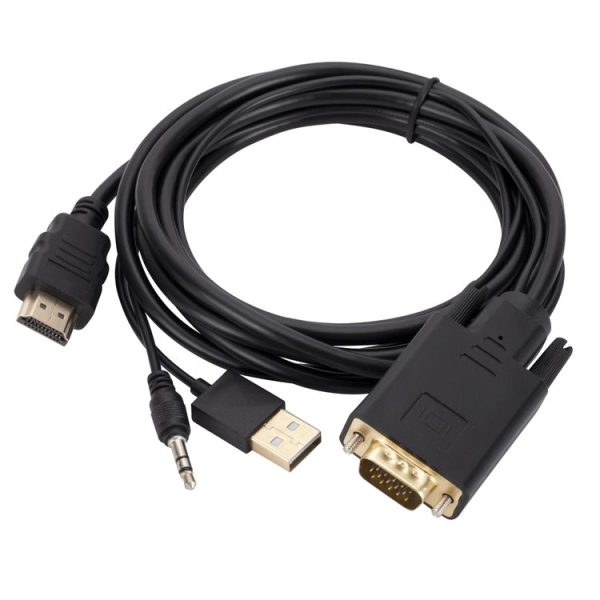 VGA to HDMI Adapter Cable with Audio Band Power Supply, Length: 1.8m (Black) - Image 2