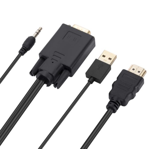 VGA to HDMI Adapter Cable with Audio Band Power Supply, Length: 1.8m (Black) - Image 3