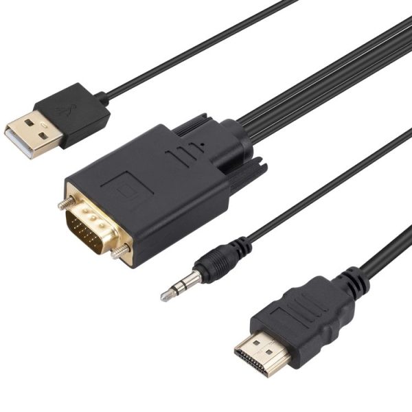 VGA to HDMI Adapter Cable with Audio Band Power Supply, Length: 1.8m (Black) - Image 5