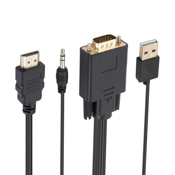 VGA to HDMI Adapter Cable with Audio Band Power Supply, Length: 1.8m (Black) - Image 6