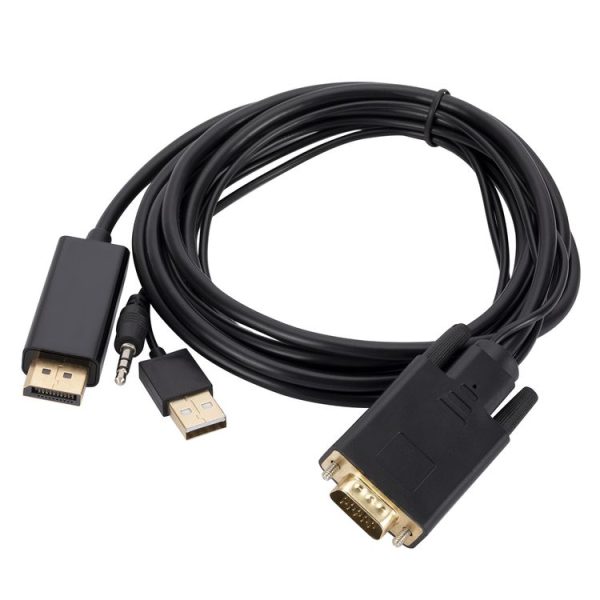 VGA to DisplayPort Adapter Cable with Audio Band Power Supply, Length: 1.8m (Black) - Image 2