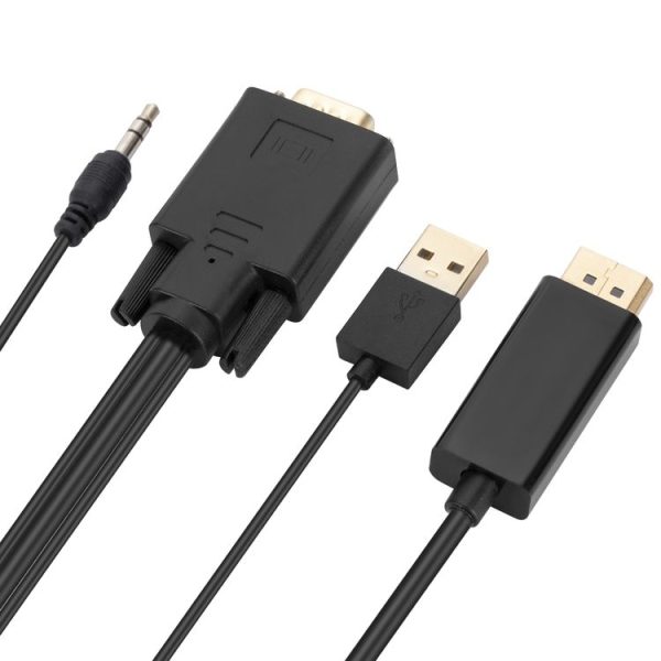 VGA to DisplayPort Adapter Cable with Audio Band Power Supply, Length: 1.8m (Black) - Image 3