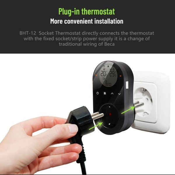 BHT12-CW Plug-in LCD Thermostat With WiFi, EU Plug (Blue) - Image 4