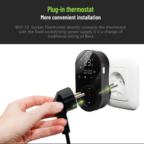 BHT12-EW Plug-in LED Thermostat With WiFi, EU Plug (Black) - Image 4