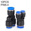 PW6-4 LAIZE 10pcs Plastic Y-type Tee Reducing Pneumatic Quick Fitting Connector