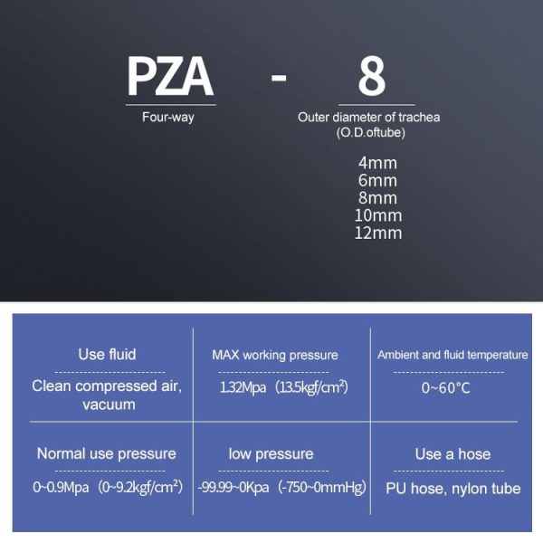 PZA-8 LAIZE 10pcs Plastic PZA Four-way Pneumatic Quick Fitting Connector - Image 3