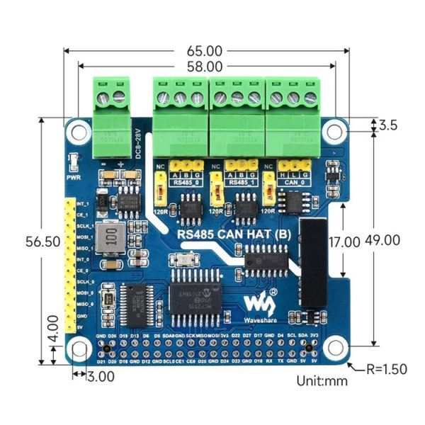 Waveshare Isolated RS485 CAN HAT For Raspberry Pi - Image 2