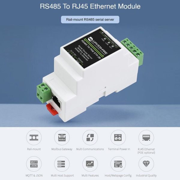Waveshare Din Rail RS485 to RJ45 Serial Server with POE Function - Image 4