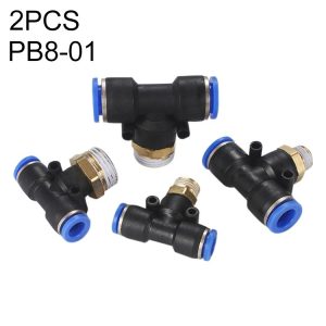PB8-01 LAIZE 2pcs Plastic T-type Tee Male Thread Pneumatic Quick Connector