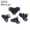PB10-02 LAIZE 2pcs Plastic T-type Tee Male Thread Pneumatic Quick Connector