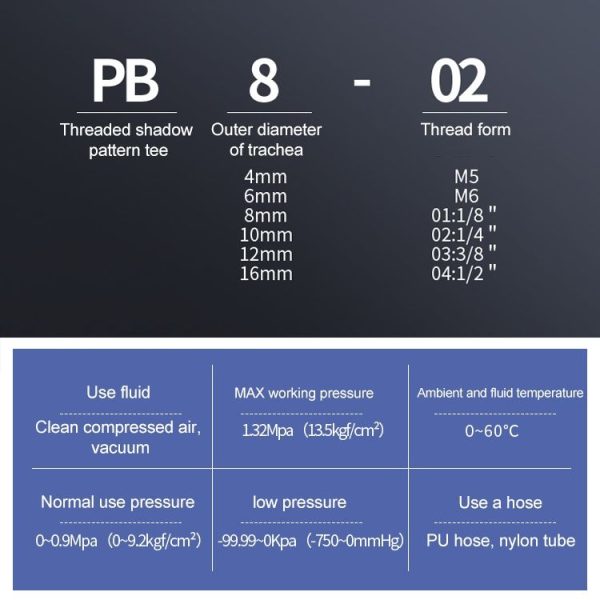 PB10-02 LAIZE 2pcs Plastic T-type Tee Male Thread Pneumatic Quick Connector - Image 4