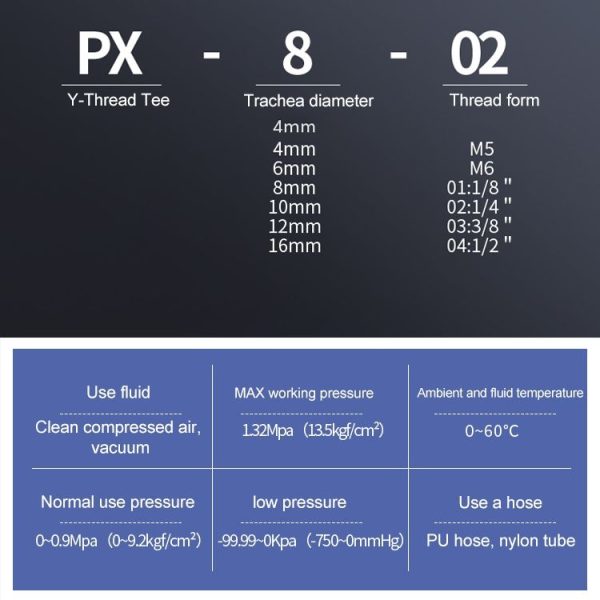 PX8-02 LAIZE 2pcs Plastic Y-type Tee Male Thread Pneumatic Quick Connector - Image 4