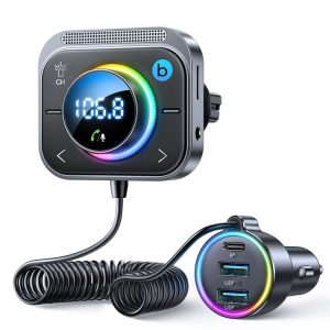 JOYROOM JR-CL18 Multi-port Car Wireless FM Transmitter with Coiled Cable (Silver)
