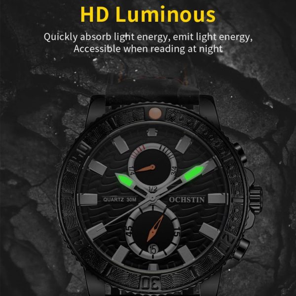 Ochstin 6045A Multifunctional Quartz Luminous Genuine Leather Men Watch (Gold+Yellow) - Image 5