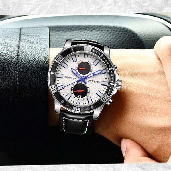 Ochstin 6045A Multifunctional Quartz Luminous Genuine Leather Men Watch (Gold+Yellow) - Image 7