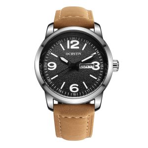 Ochstin 6047B Business Style Quartz Men Leather Watch (Silver+Khaki)