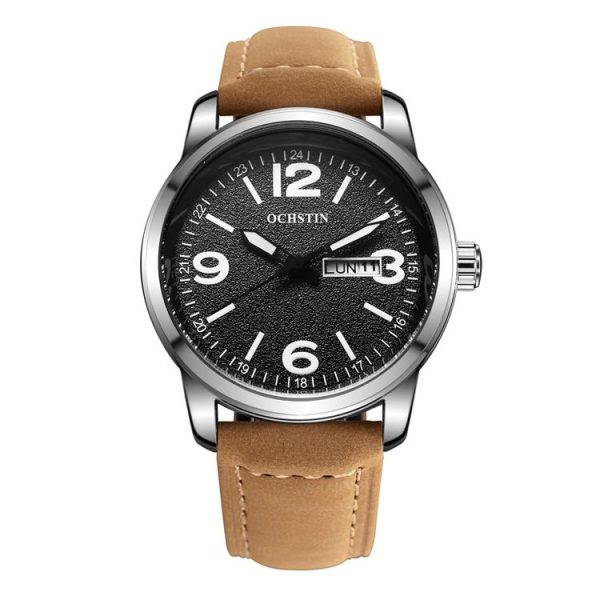 Ochstin 6047B Business Style Quartz Men Leather Watch (Silver+Khaki)