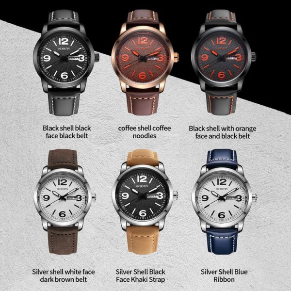 Ochstin 6047B Business Style Quartz Men Leather Watch (Silver+Khaki) - Image 2