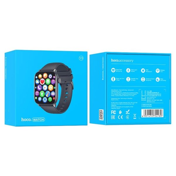 Hoco Y3 1.69 inch 2.5D HD Capacitive Touch Screen IP68 Smart Sports Watch (Black) - Image 5