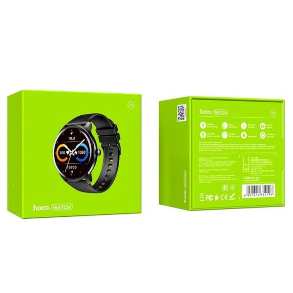 Hoco Y4 1.28 inch 2.5D HD Capacitive Touch Screen IP68 Smart Sports Watch (Black) - Image 5