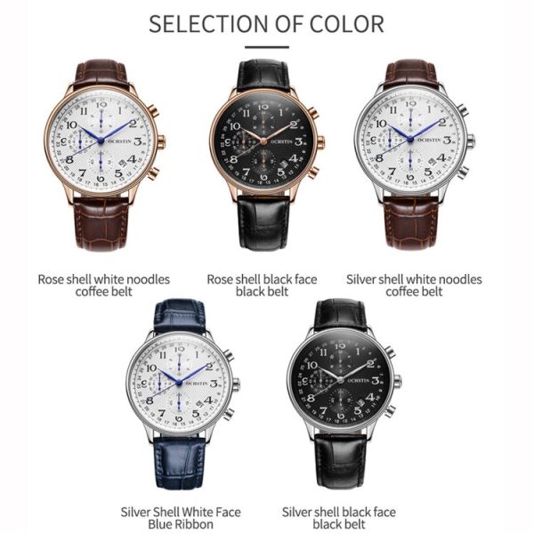 Ochstin 6050C Multifunctional Quartz Men Leather Watch (Rose Gold+Coffee) - Image 2