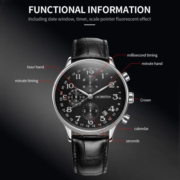 Ochstin 6050C Multifunctional Quartz Men Leather Watch (Rose Gold+Coffee) - Image 3