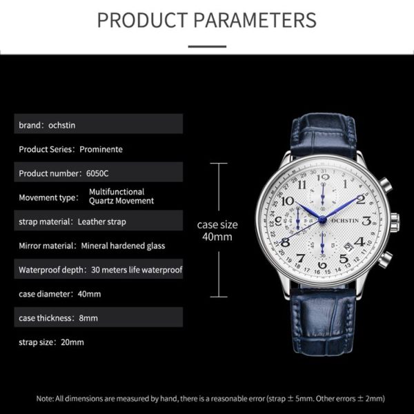 Ochstin 6050C Multifunctional Quartz Men Leather Watch (Rose Gold+Coffee) - Image 4