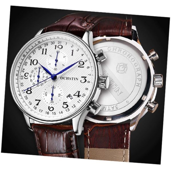 Ochstin 6050C Multifunctional Quartz Men Leather Watch (Rose Gold+Coffee) - Image 5