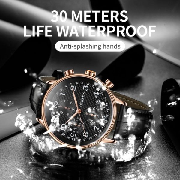 Ochstin 6050C Multifunctional Quartz Men Leather Watch (Rose Gold+Coffee) - Image 6