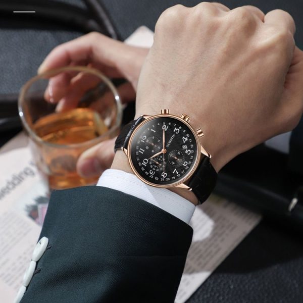 Ochstin 6050C Multifunctional Quartz Men Leather Watch (Rose Gold+Coffee) - Image 7